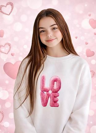 Свитшот для девочки с принтом love, подростковая кофта оверсайз, детская толстовка с надписью без начеса