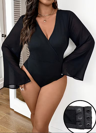 Shein frenchy боди с v-образным вырезом и шифоновыми рукавами размера plus