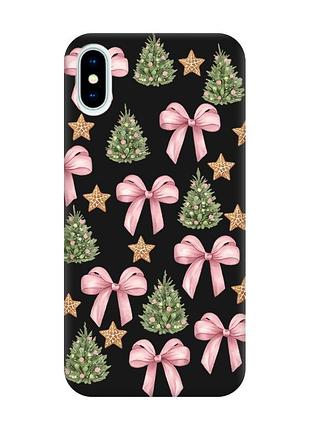Матовый черный чехол на iphone x / xs рождественский фон (принт 427)