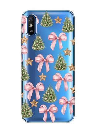 Прозрачный чехол на xiaomi redmi 9a рождественский фон (принт 427)