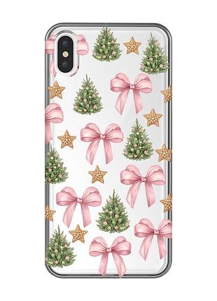 Прозрачный чехол на iphone xs max рождественский фон (принт 427)