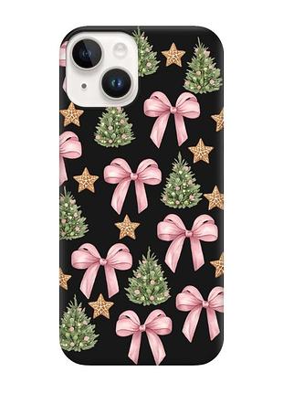 Матовый черный чехол на apple iphone 14 рождественский фон (принт 427)