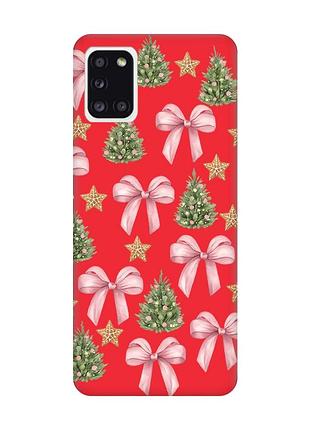 Матовий червоний чохол на samsung galaxy a31 різдвяний фон (принт 427)