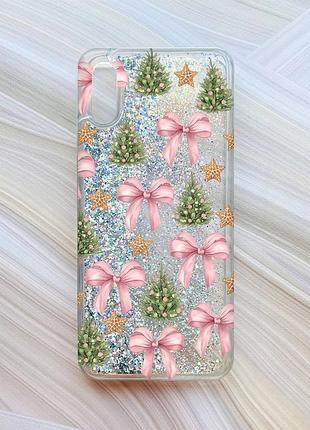 Чехол с плавающими серебряными блестками на xiaomi redmi 9a рождественский фон (принт 427)