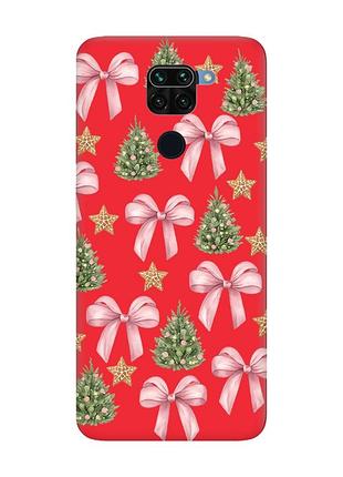 Матовий червоний чохол на xiaomi redmi note 9 / 10x різдвяний фон (принт 427)
