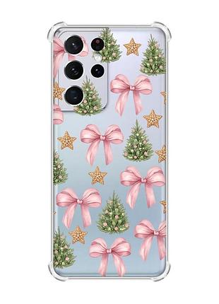 Чехол с утолщёнными углами на samsung galaxy s21 ultra рождественский фон (принт 427)