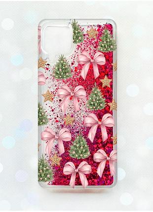 Чехол с плавающими розовыми блестками samsung galaxy a12 рождественский фон (принт 427)