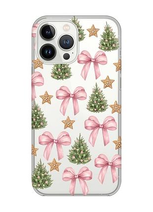 Прозрачный чехол с защитой камеры на iphone 14 pro max рождественский фон (принт 427)