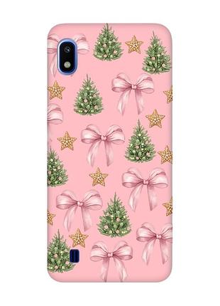 Матовый розовый чехол на samsung galaxy a10 (2019) a105 рождественский фон (принт 427)