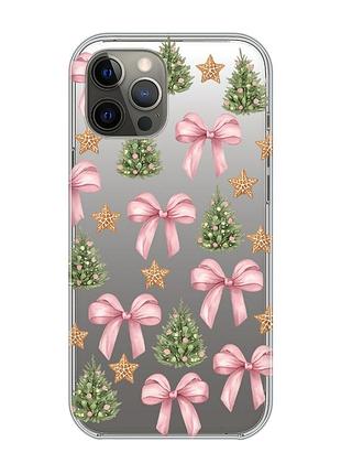 Прозорий чохол на iphone 12 pro max різдвяний фон (принт 427)