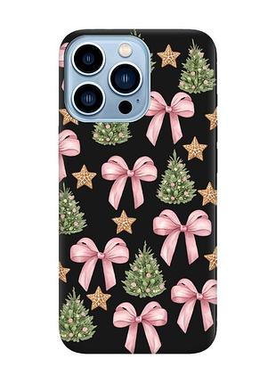 Матовый черный чехол на apple iphone 13 pro max рождественский фон (принт 427)