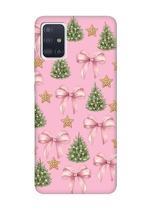 Матовый розовый чехол на samsung galaxy a51 рождественский фон (принт 427)