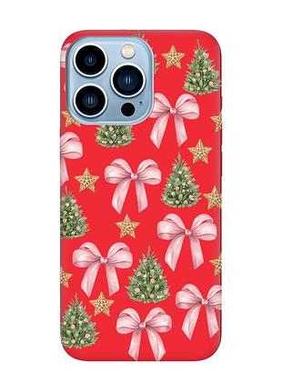 Матовий червоний чохол на apple iphone 13 pro max різдвяний фон (принт 427)