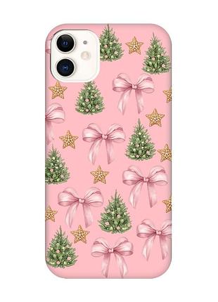 Матовый розовый чехол на apple iphone 11 (6.1) рождественский фон (принт 427)
