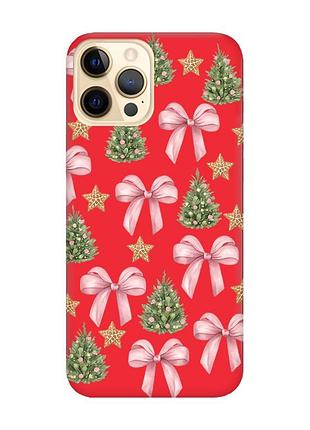 Матовый красный чехол на apple iphone 12 pro max рождественский фон (принт 427)