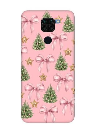 Матовый розовый чехол на xiaomi redmi note 9 рождественский фон (принт 427)