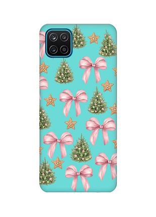 Матовый бирюзовый чехол для samsung galaxy a12 рождественский фон (принт 427)
