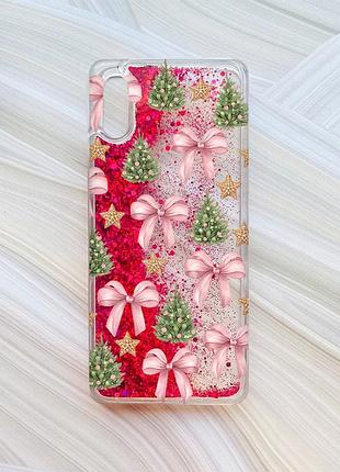 Чехол с плавающими розовыми блестками на xiaomi redmi 9a рождественский фон (принт 427)