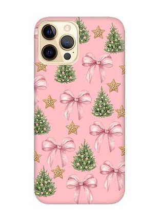 Матовый розовый чехол на apple iphone 12 pro max рождественский фон (принт 427)