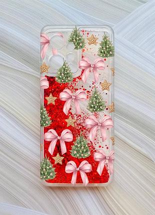 Чехол с плавающими красными блестками на xiaomi redmi note 12 4g рождественский фон (принт 427)