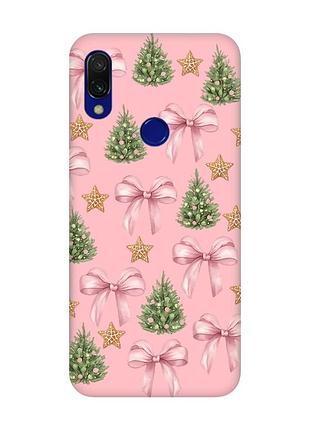 Матовый розовый чехол на xiaomi redmi 7 рождественский фон (принт 427)