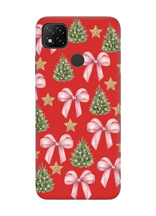 Матовый красный чехол на xiaomi redmi 9c/10a рождественский фон (принт 427)
