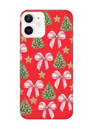 Матовый красный чехол на apple iphone 12 / 12 pro (6.1) рождественский фон (принт 427)