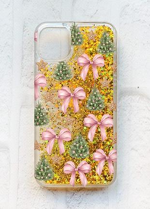 Чохол з плаваючими золотими блискітками на iphone 11 різдвяний фон (принт 427)