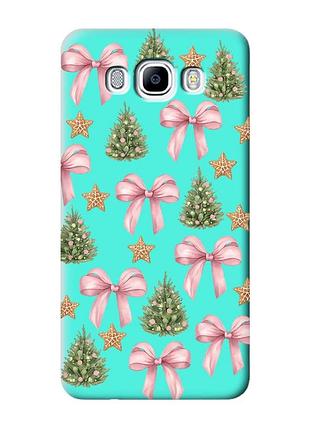 Матовый бирюзовый чехол на samsung galaxy j7(2016) j710 рождественский фон (принт 427)