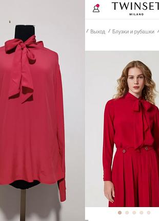 Twin set червона блуза з шовком з металевим логотипом oval t