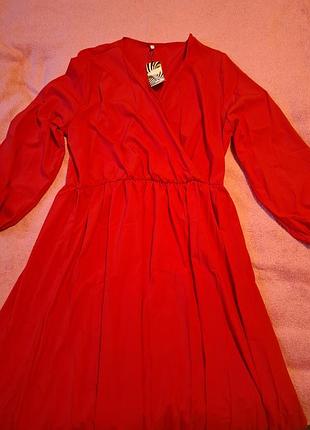 Продам новое яркое красное платье миди/макси на запах (размер 60-62 / plus size)