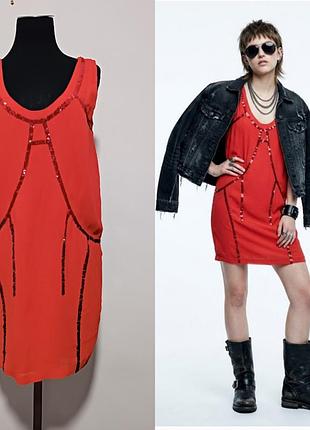 Diesel кораллово-красное платье-туника  с пайетками ,xs