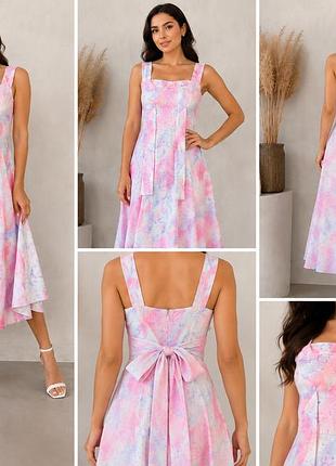 Жіноча сукня new fashion collection пастельна міді зі стрічками