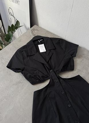 Поплінова сукня сарафан міні чорна з вирізами на талії h&m xs / черное платье сарафан мини поплиновый