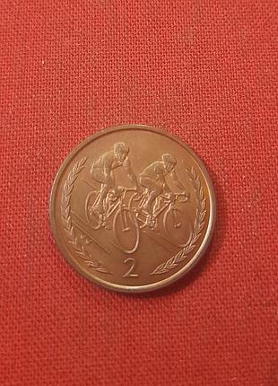 Остров мэн 2 пенса 1998г. елизавета ii,велосипедные гонки,сохран редкие