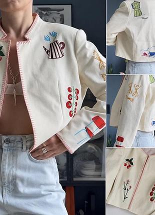 Жакет піджак блейзер zara з вишивкою новий s