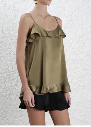 Топ zimmermann camisetas, колір flutter, оливково-зелений, з праного шовку, розмір 1 / us 6