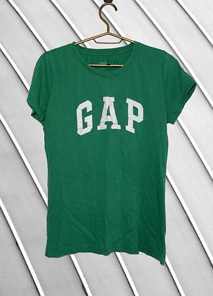 Женская футболка gap s оригинал геп стане отличное зеленая прямая с надписью логотипом базовая хлопковая летняя брендовая 44