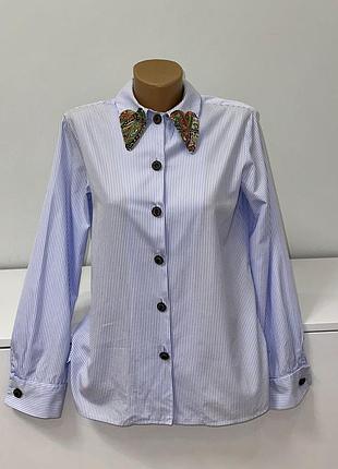 Бавовняна сорочка etro оригінал в смужку італія комір з шовком пейслі lux