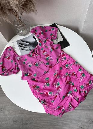 Малиновий комплект в квіти спідниця+топ блуза zara віскоза