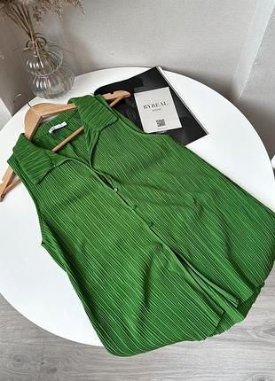 Зелений топ поло плісе сорочка жилет на ґудзиках безрукавка zara