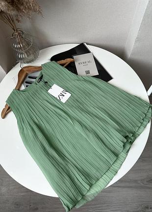 Салатова блуза плісе вільна топ zara