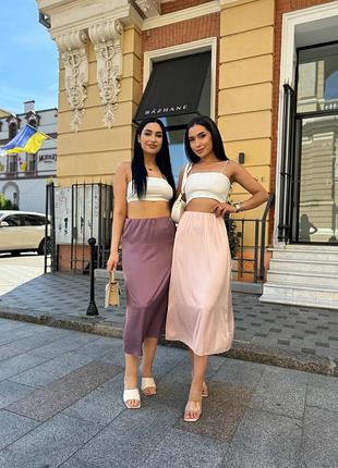 Спідниця міді шовкова, пудровий, ліловий