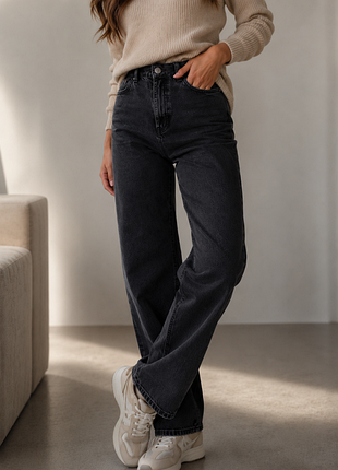 Джинси mango mng nora прямі чорні графітові, wide leg, р. 40 (m)