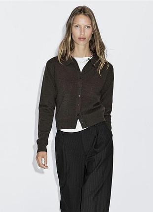 Кардиган massimo dutti wool xc коричневий колір шоколадний з вовни нова колекція