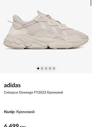 Кросівки унісекс adidas ozweego fy2023 кремовий кроссовки снікерси
