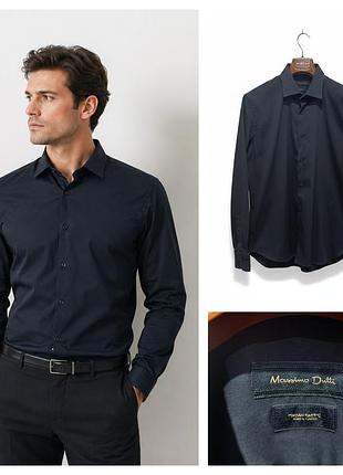 Massimo dutti, чоловіча бавовняна стречева сорочка чорного кольору, розмір l