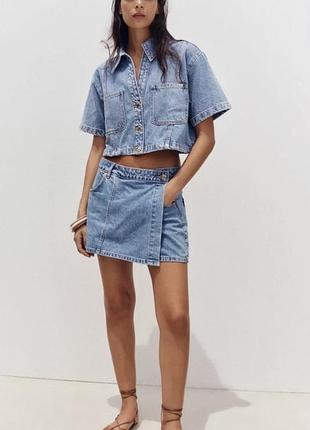 Cтильнa джинсовa юбка-шорти від відомого іспанського бренду zara/зара.