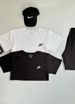 Футболка черная nike + футболка белая nike + шорты nike lampas + кепка в подарок + носки в подарок