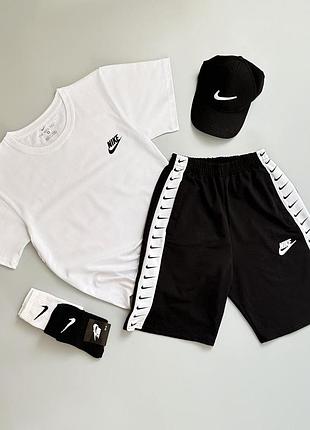 Футболка біла nike + шорти nike lampas + кепка + шкарпетки в подарунок